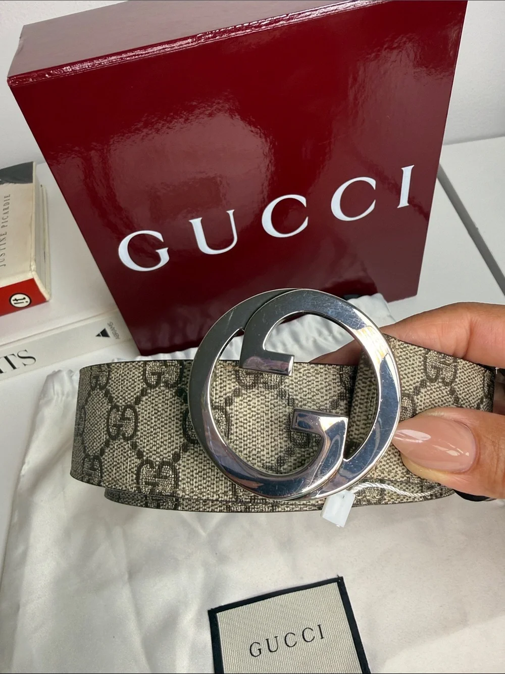 Gucci GG Supreme Belt with Interlocking G Buckle - Size: 34 - AUTHENTIC